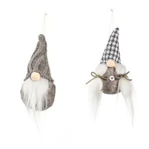 Plush Grey Plaid Gnome Ornament, 2 Asst, 6 of each, 12 Piece Total in Wooden Tray,p1344123