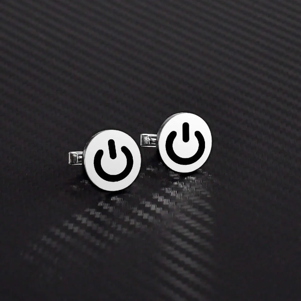 Power Button Modern Cufflinks Men's Silver Minimalist Jewelry