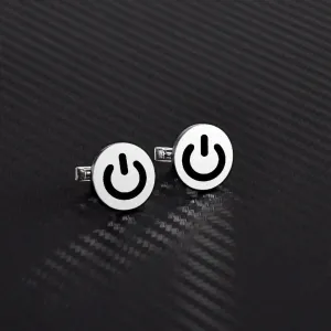 Power Button Modern Cufflinks Men's Silver Minimalist Jewelry