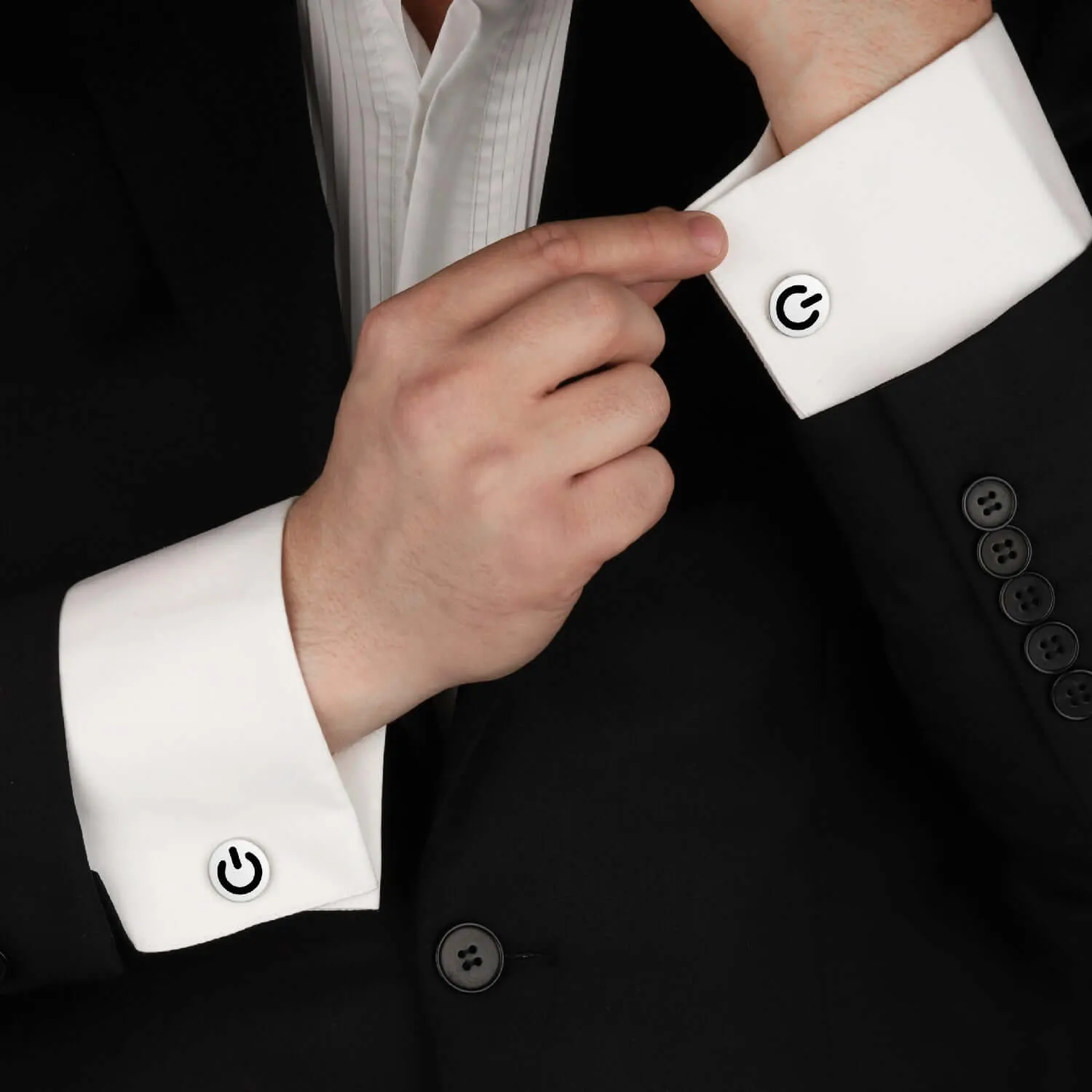 Power Button Modern Cufflinks Men's Silver Minimalist Jewelry