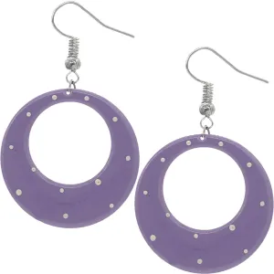 Purple White Round Polka Dot Dangle Earrings