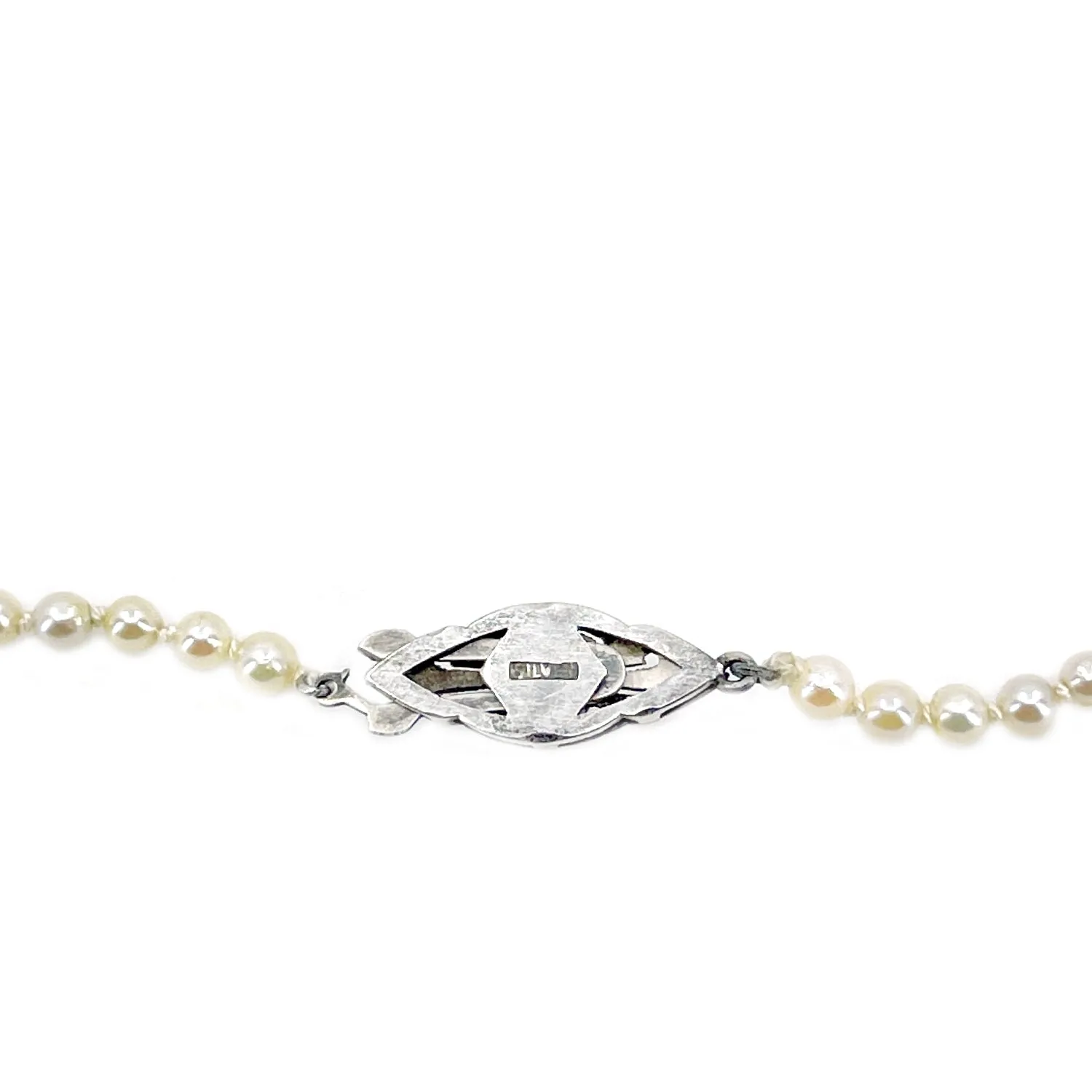 Quality Vintage Art Deco Japanese Saltwater Cultured Akoya Pearl Graduated Necklace - Sterling Silver 18.75 Inch