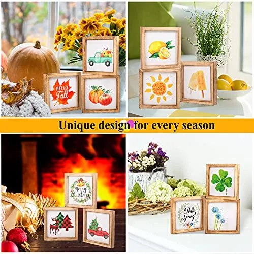 Queekay Farmhouse Home Decor Signs 3 Frames with 28 Interchangeable Sayings Farmhouse Tiered Tray Decor 6.7 x 6.7 Inch Halloween Fall Centerpiece Frames Sign for Seasonal Tray Tiered Living Room Wall