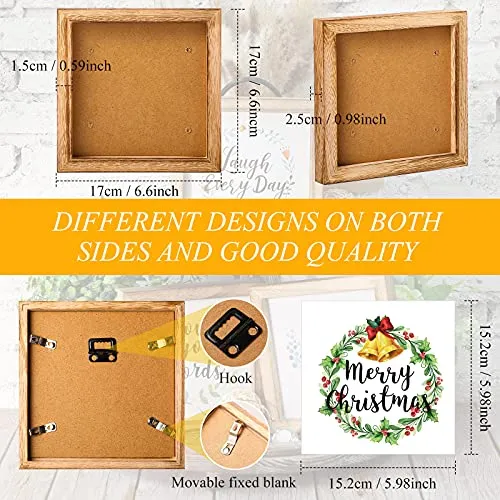 Queekay Farmhouse Home Decor Signs 3 Frames with 28 Interchangeable Sayings Farmhouse Tiered Tray Decor 6.7 x 6.7 Inch Halloween Fall Centerpiece Frames Sign for Seasonal Tray Tiered Living Room Wall