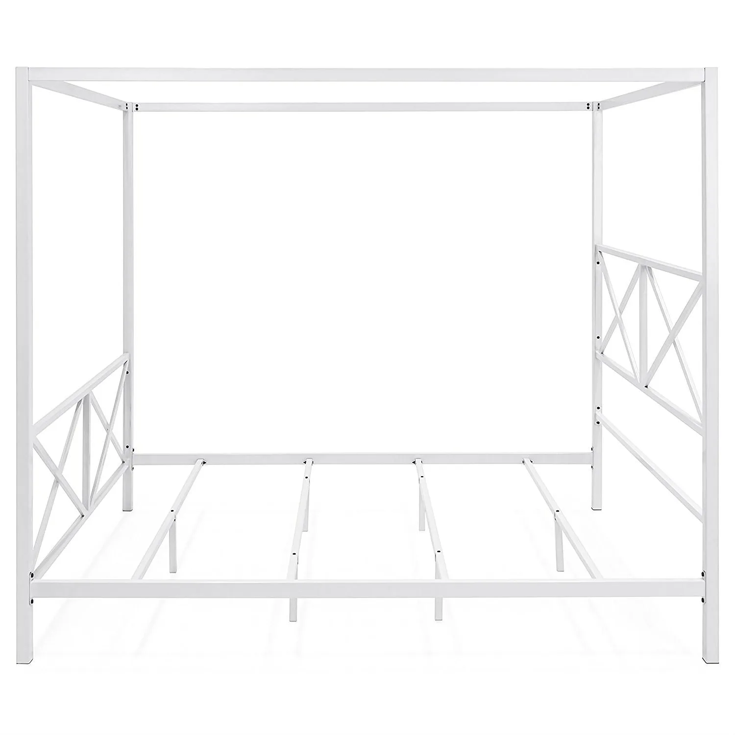 Queen size Modern Industrial Style White Metal Canopy Bed Frame