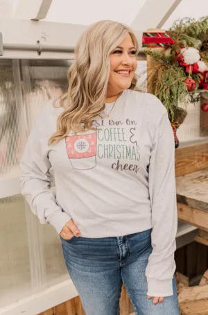 "I Run On Coffee & Christmas Cheer" Graphic Top- Grey