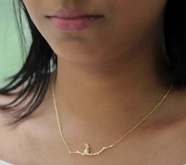 Rabbit Sitting on a Branch Necklace