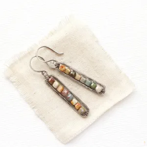 Rainbow Agate Beaded Bar Earrings