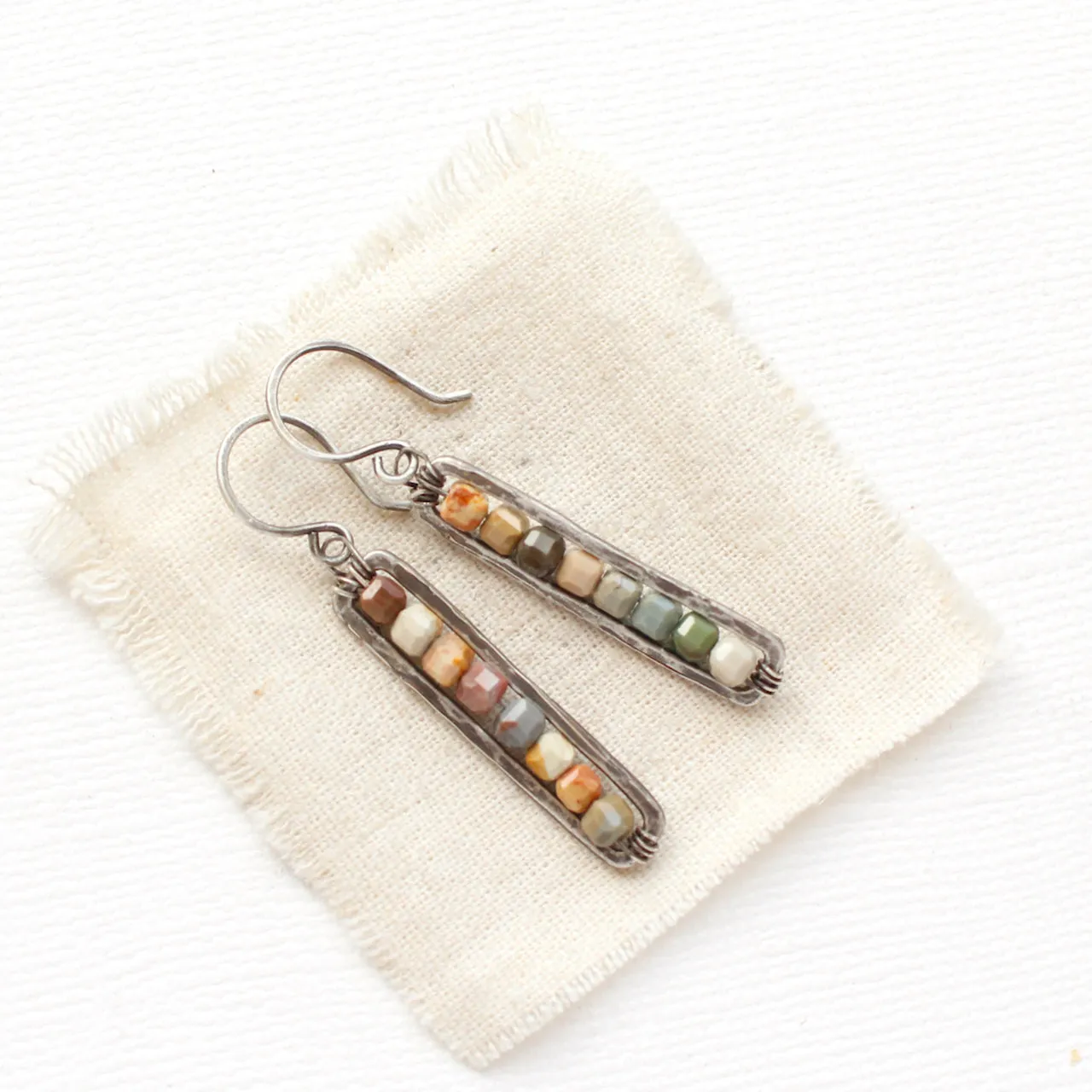 Rainbow Agate Beaded Bar Earrings