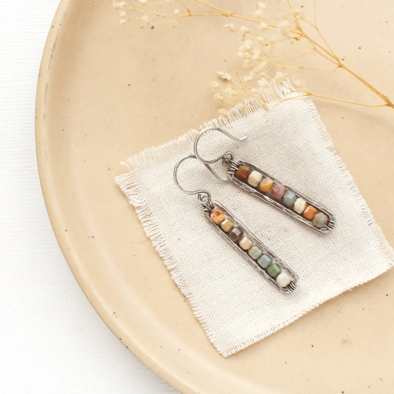 Rainbow Agate Beaded Bar Earrings