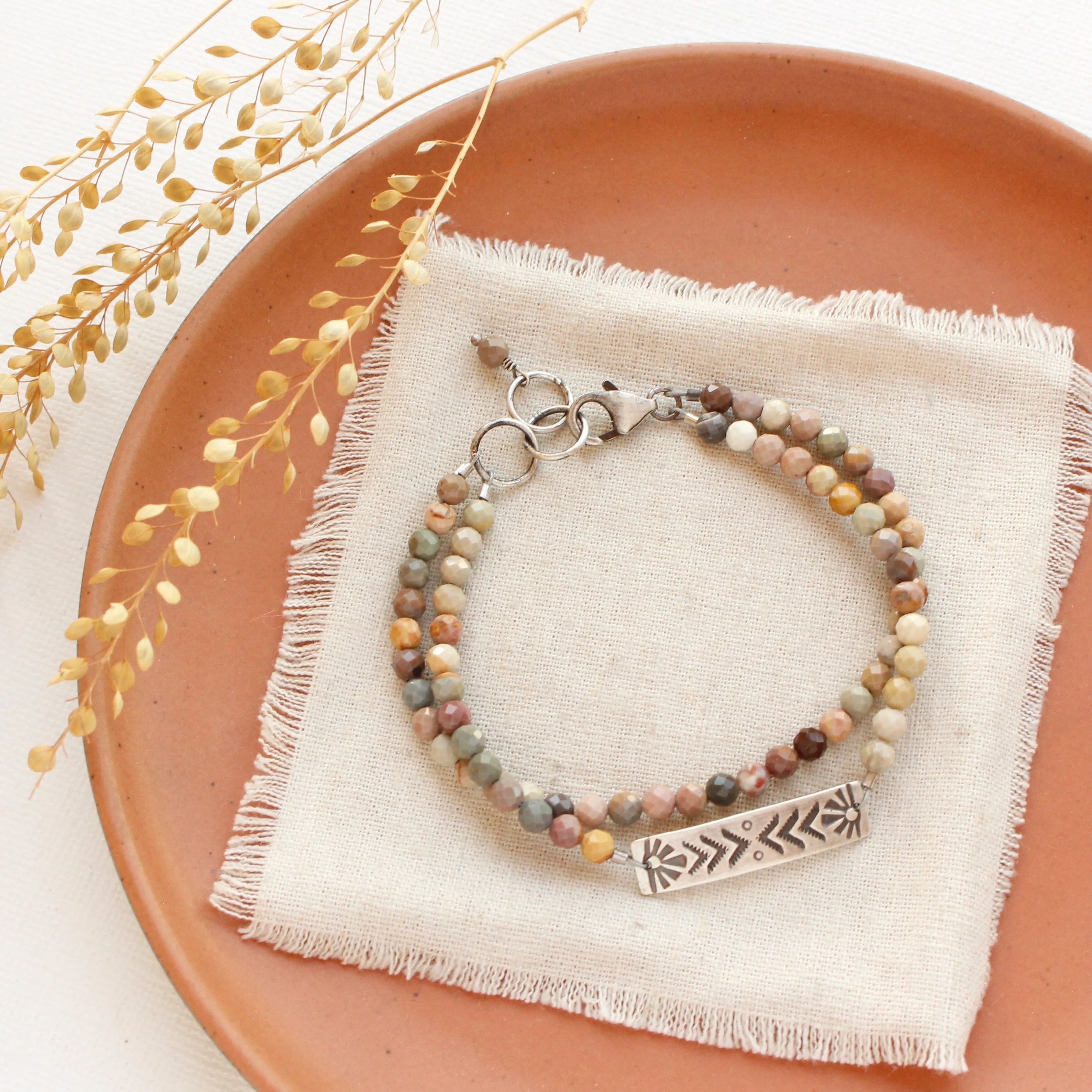 Rainbow Agate Double Strand Sun Bar Bracelet