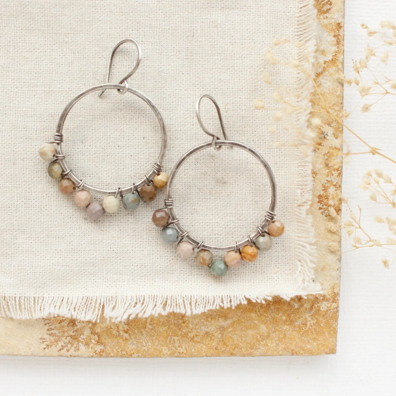 Rainbow Agate Hoop Earrings