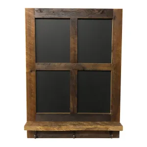 Reclaimed Wood 4 Pane Chalkboard Shelf with Hooks