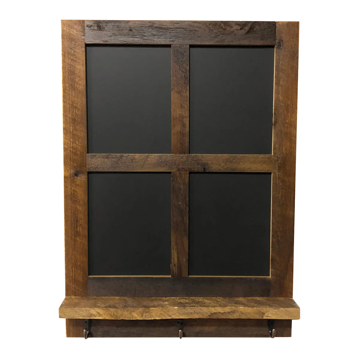 Reclaimed Wood 4 Pane Chalkboard Shelf with Hooks