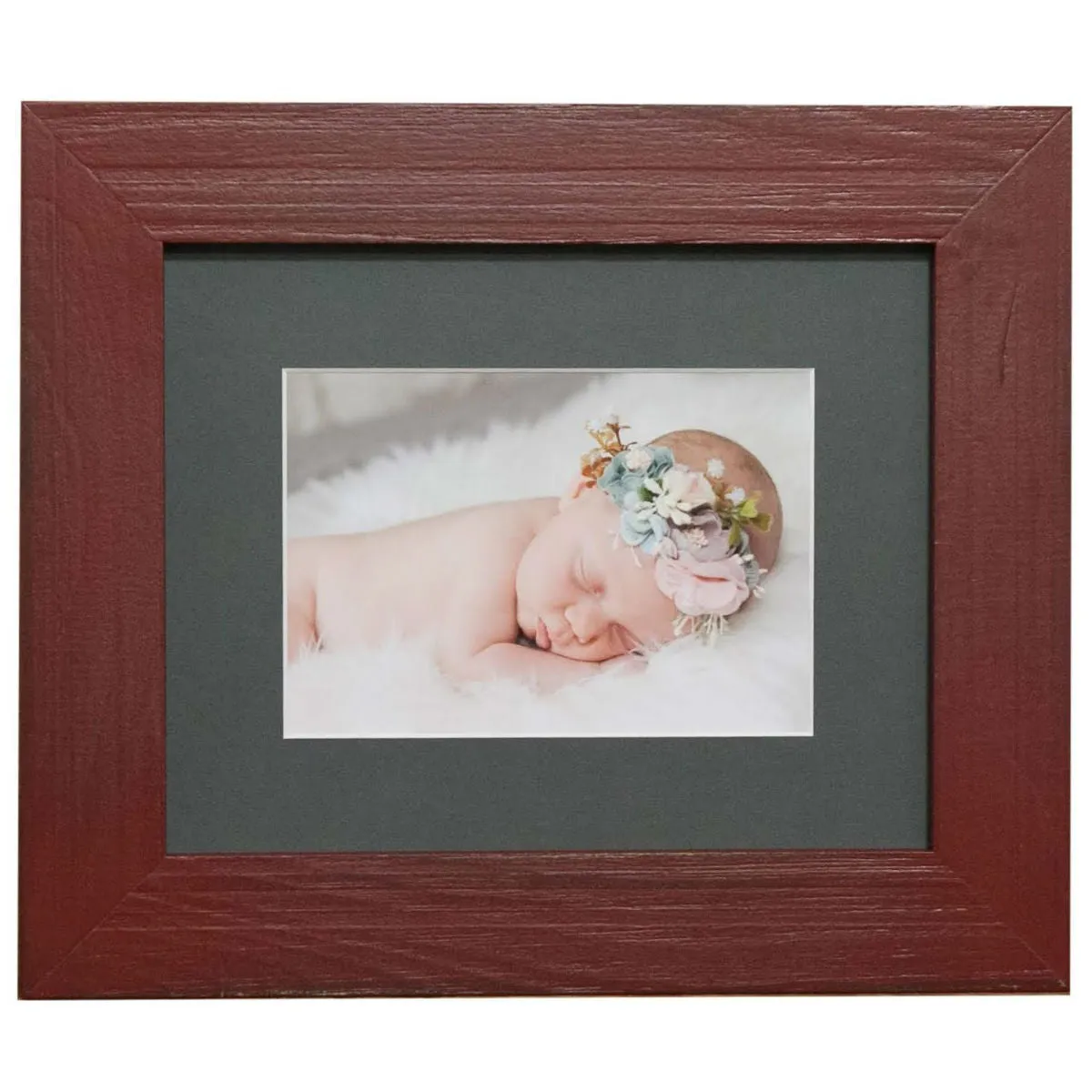 Red Distressed Picture Frame, Charcoal Photo Mat 8x10