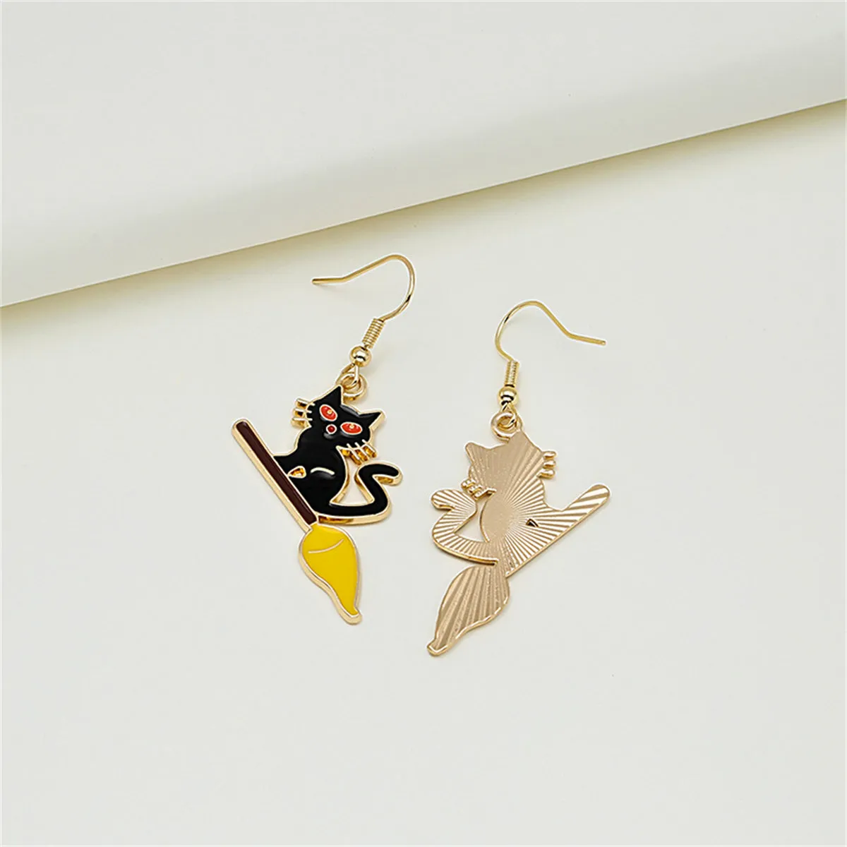 Red Enamel & 18K Gold-Plated Broom Cat Drop Earrings