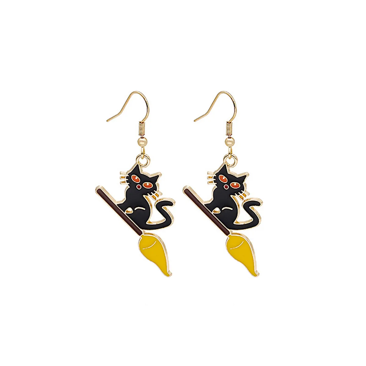 Red Enamel & 18K Gold-Plated Broom Cat Drop Earrings