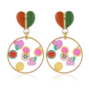 Red Enamel & Resin Heart Fruit Drop Earrings