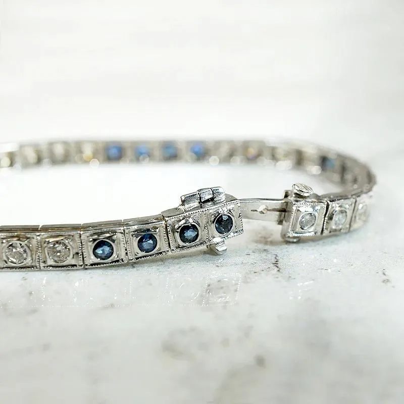 Refined Diamond & Sapphire Art Deco Line Bracelet