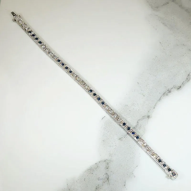 Refined Diamond & Sapphire Art Deco Line Bracelet