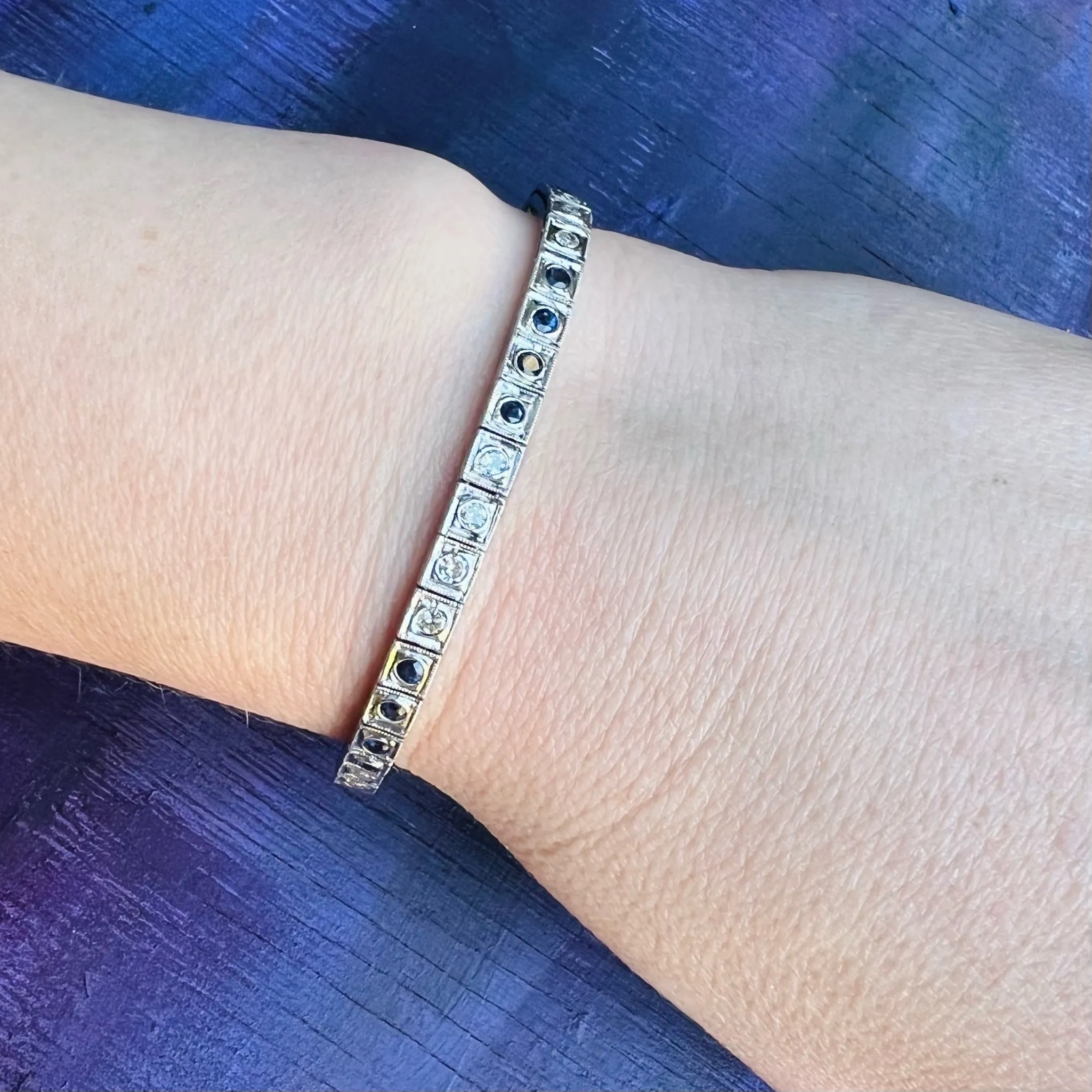 Refined Diamond & Sapphire Art Deco Line Bracelet