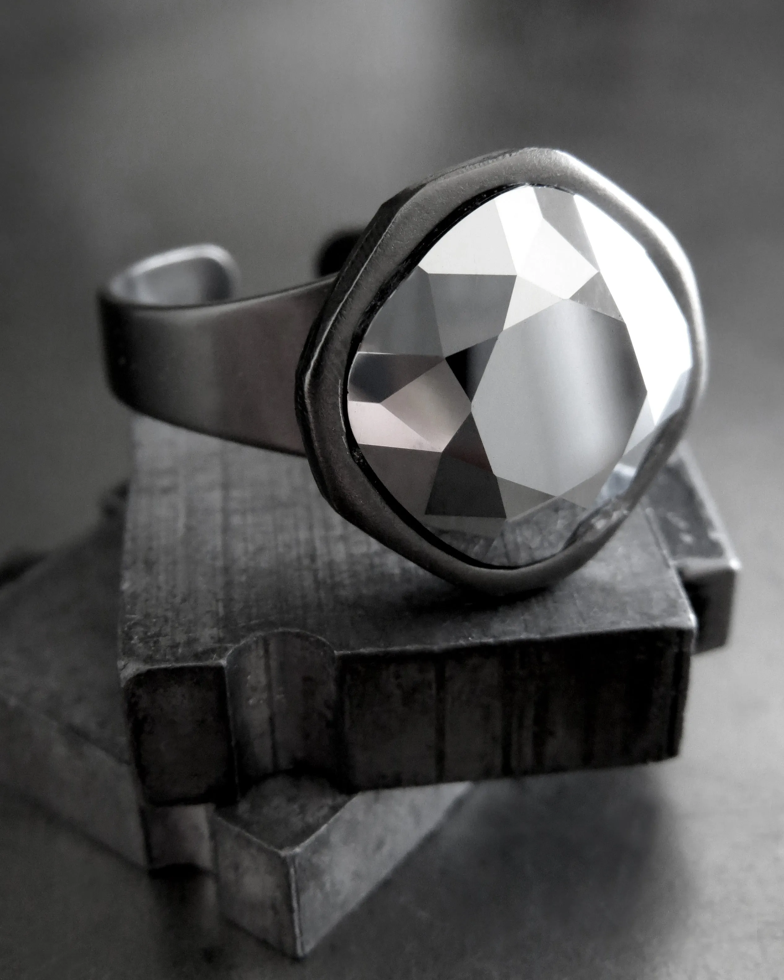 REFRACT - Metallic Silver 'Chrome' Crystal Ring