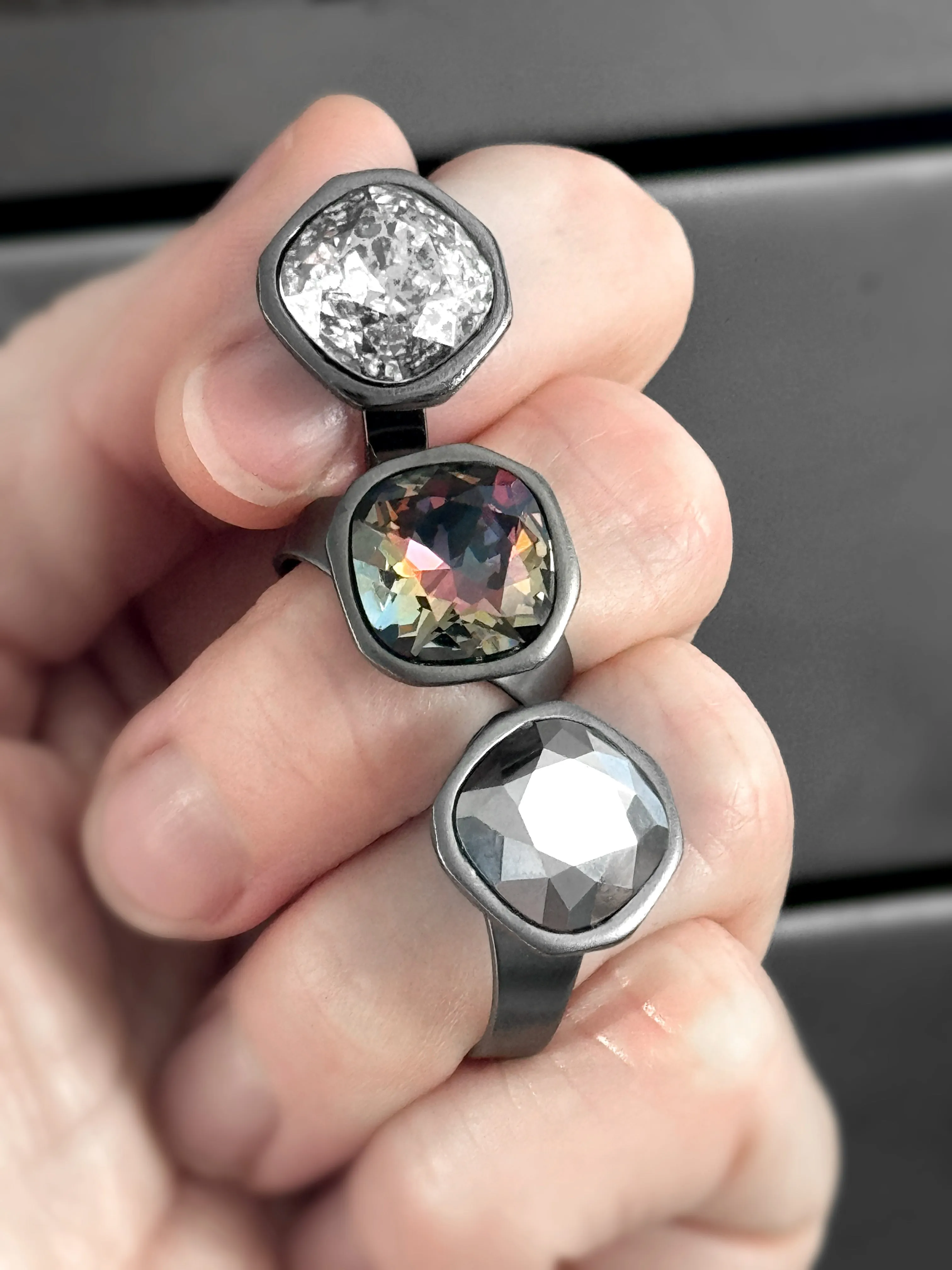REFRACT - Metallic Silver 'Chrome' Crystal Ring