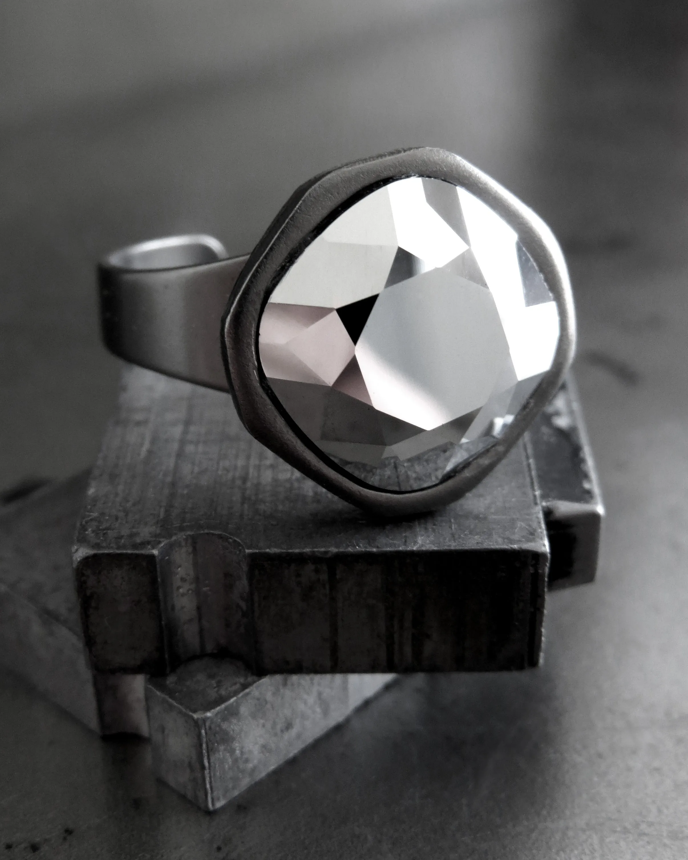 REFRACT - Metallic Silver 'Chrome' Crystal Ring