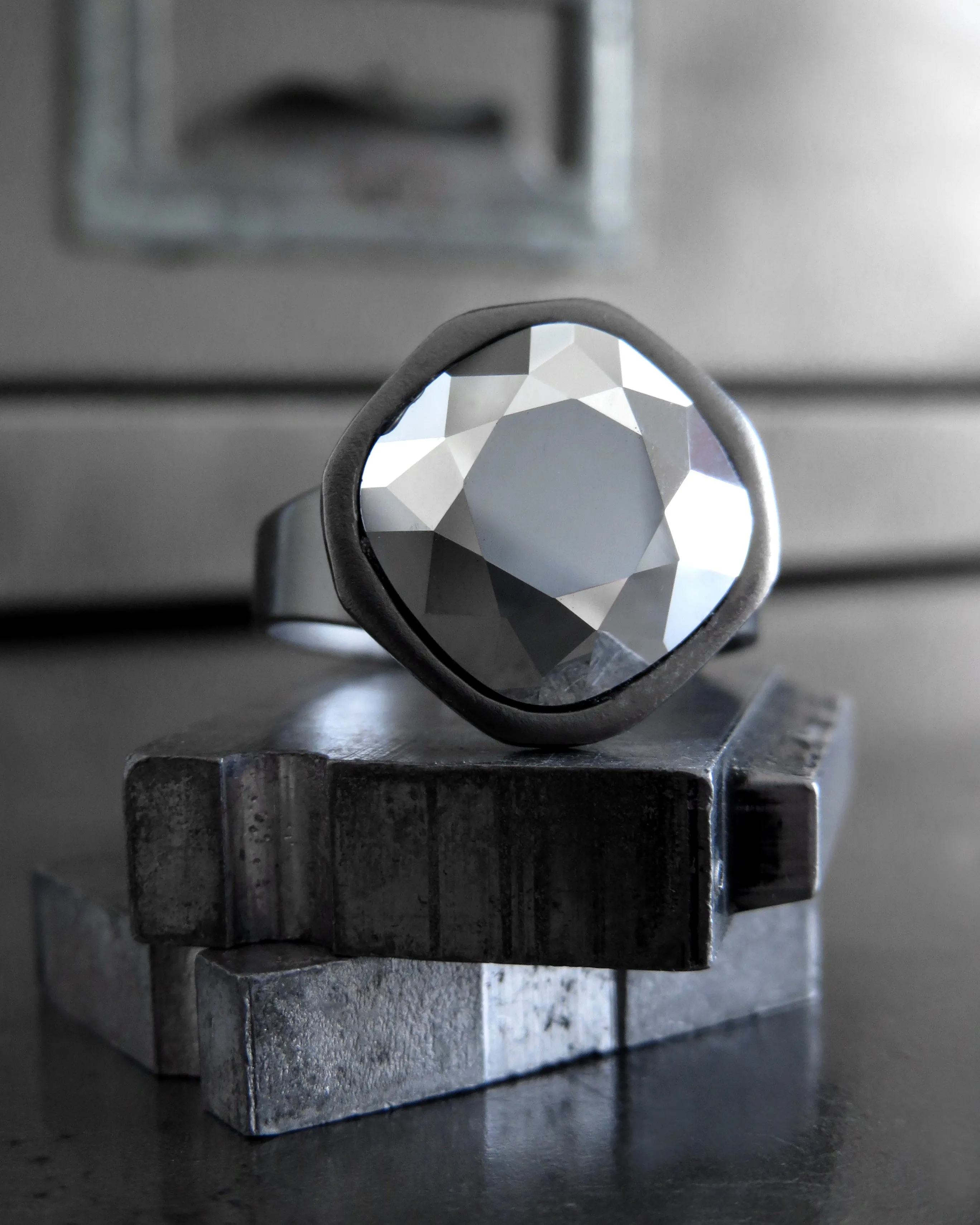 REFRACT - Metallic Silver 'Chrome' Crystal Ring