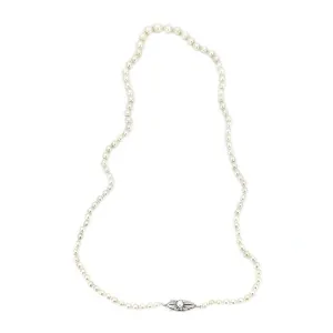 Reserved for Dawn-Meri Deco Milgrain Engraved Japanese Saltwater Cultured Akoya Pearl Graduated Necklace - Sterling Silver 20.50 Inch