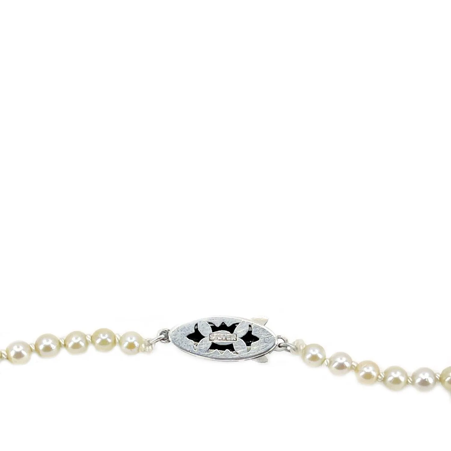 Reserved for Dawn-Meri Deco Milgrain Engraved Japanese Saltwater Cultured Akoya Pearl Graduated Necklace - Sterling Silver 20.50 Inch
