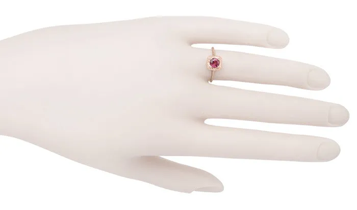 Rhodolite Garnet Filigree Scrolls Engraved Engagement Ring in 14 Karat Rose ( Pink ) Gold