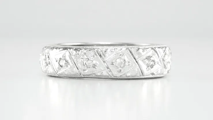 Riverton Antique Engraved Filigree Art Deco Diamond Wedding Band in Platinum - Size 6 3/4