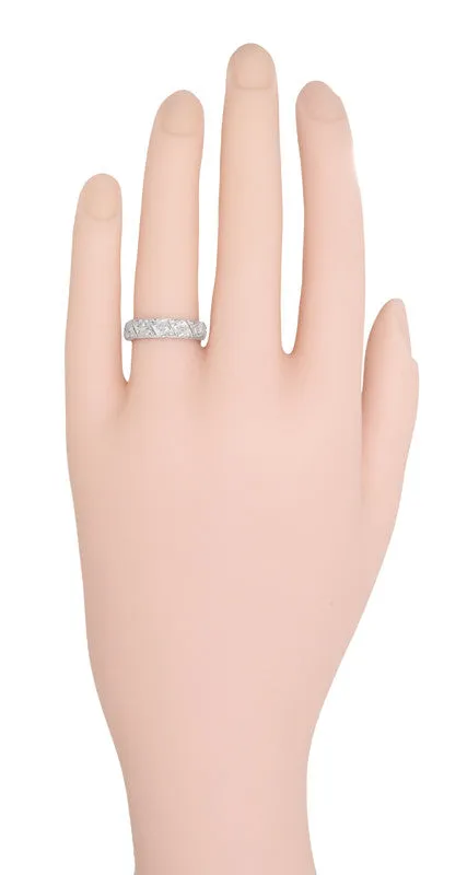 Riverton Antique Engraved Filigree Art Deco Diamond Wedding Band in Platinum - Size 6 3/4