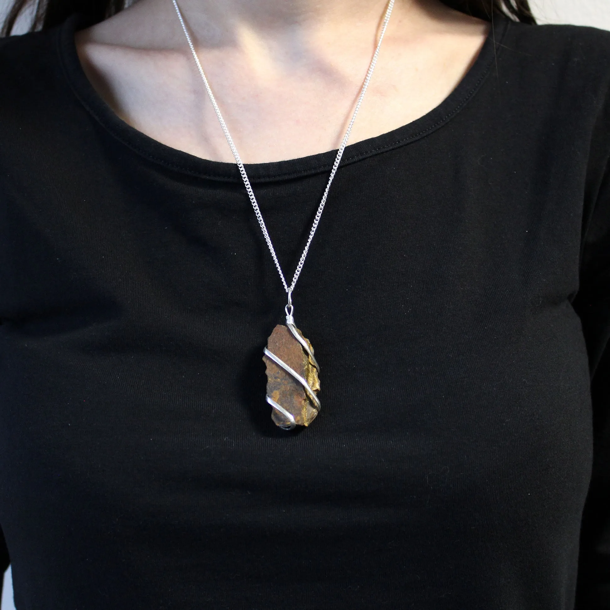 Rough Tiger Eye Necklace Cascade Wrapped Gemstone Crystal