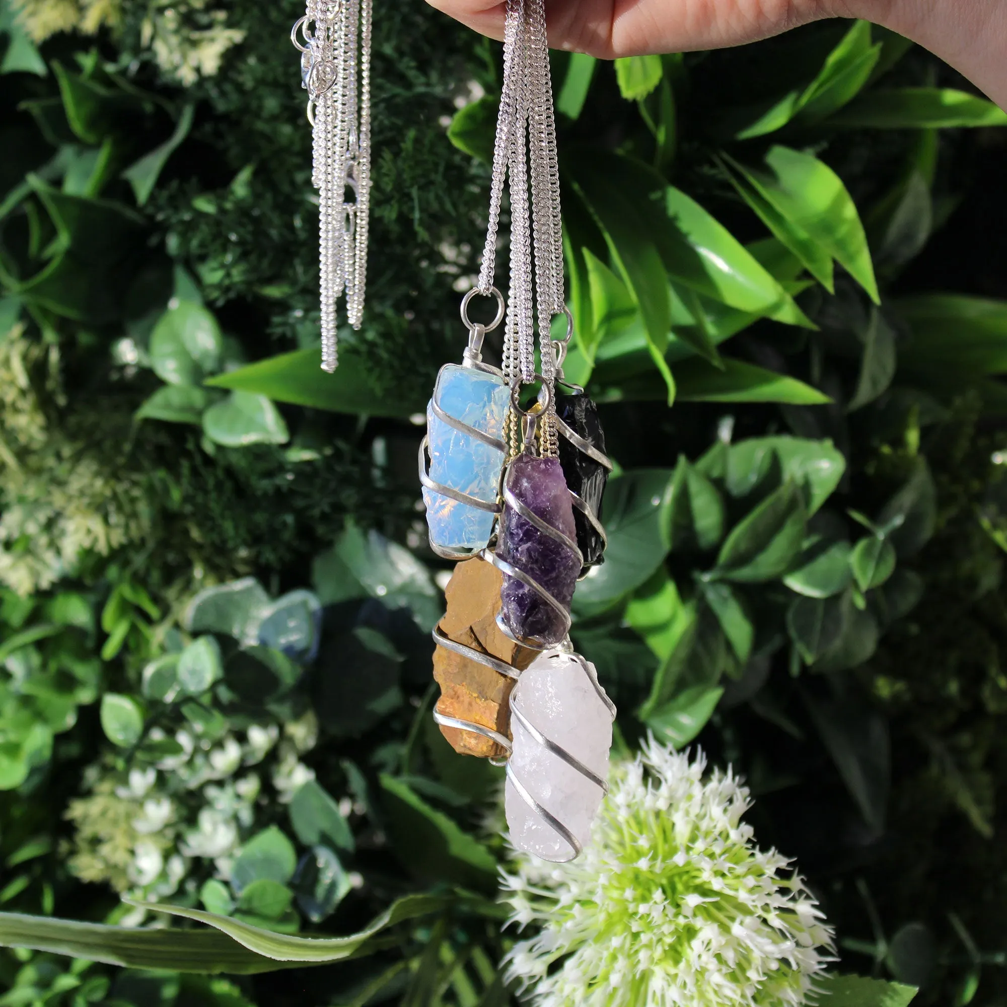Rough Tiger Eye Necklace Cascade Wrapped Gemstone Crystal