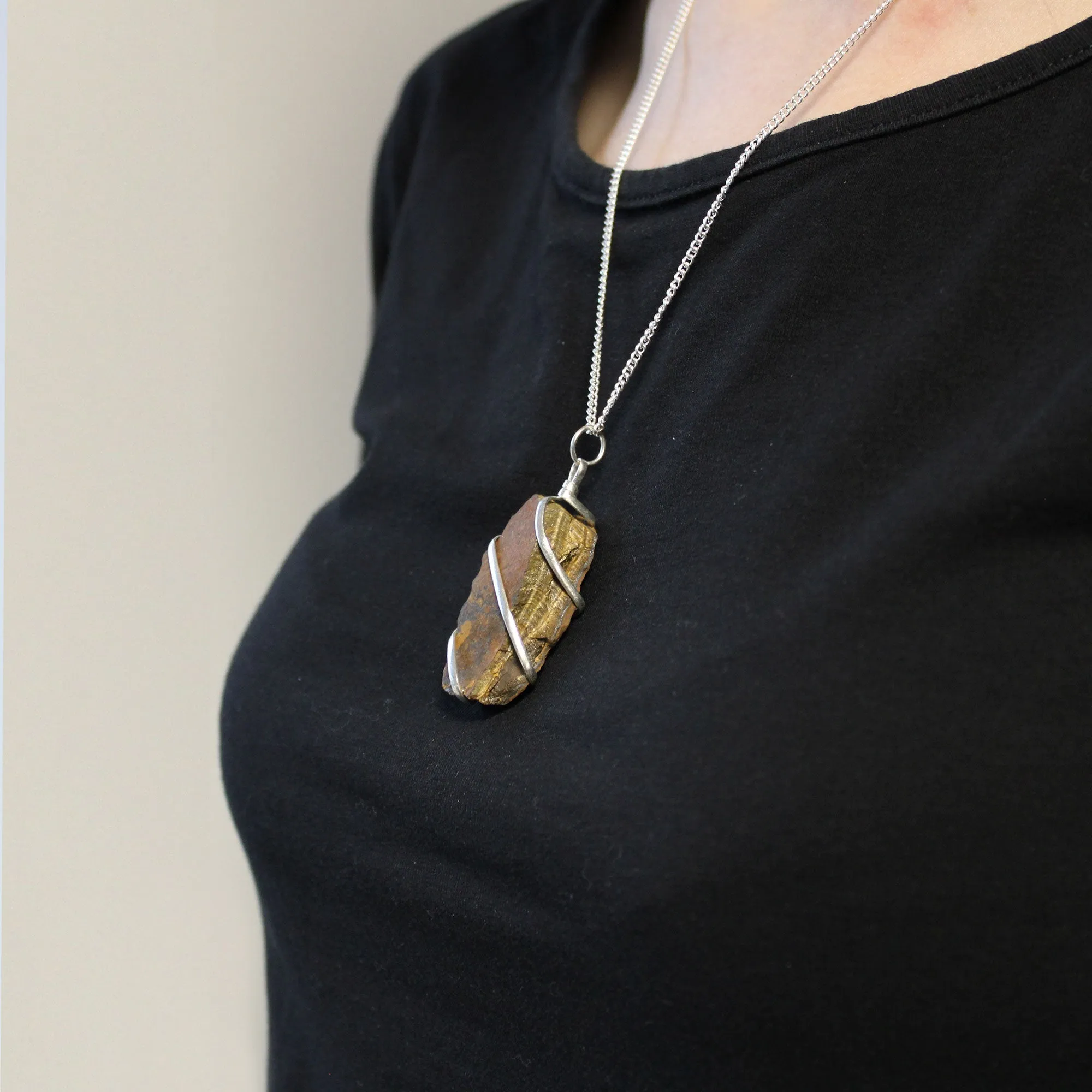 Rough Tiger Eye Necklace Cascade Wrapped Gemstone Crystal