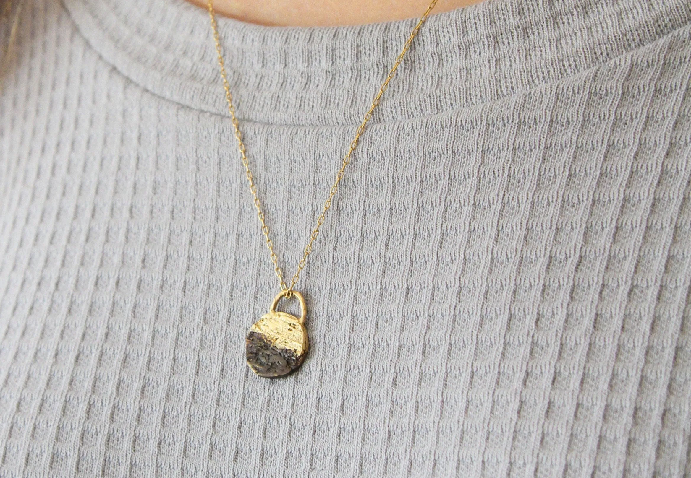 Round Organic Black And Gold Pendant