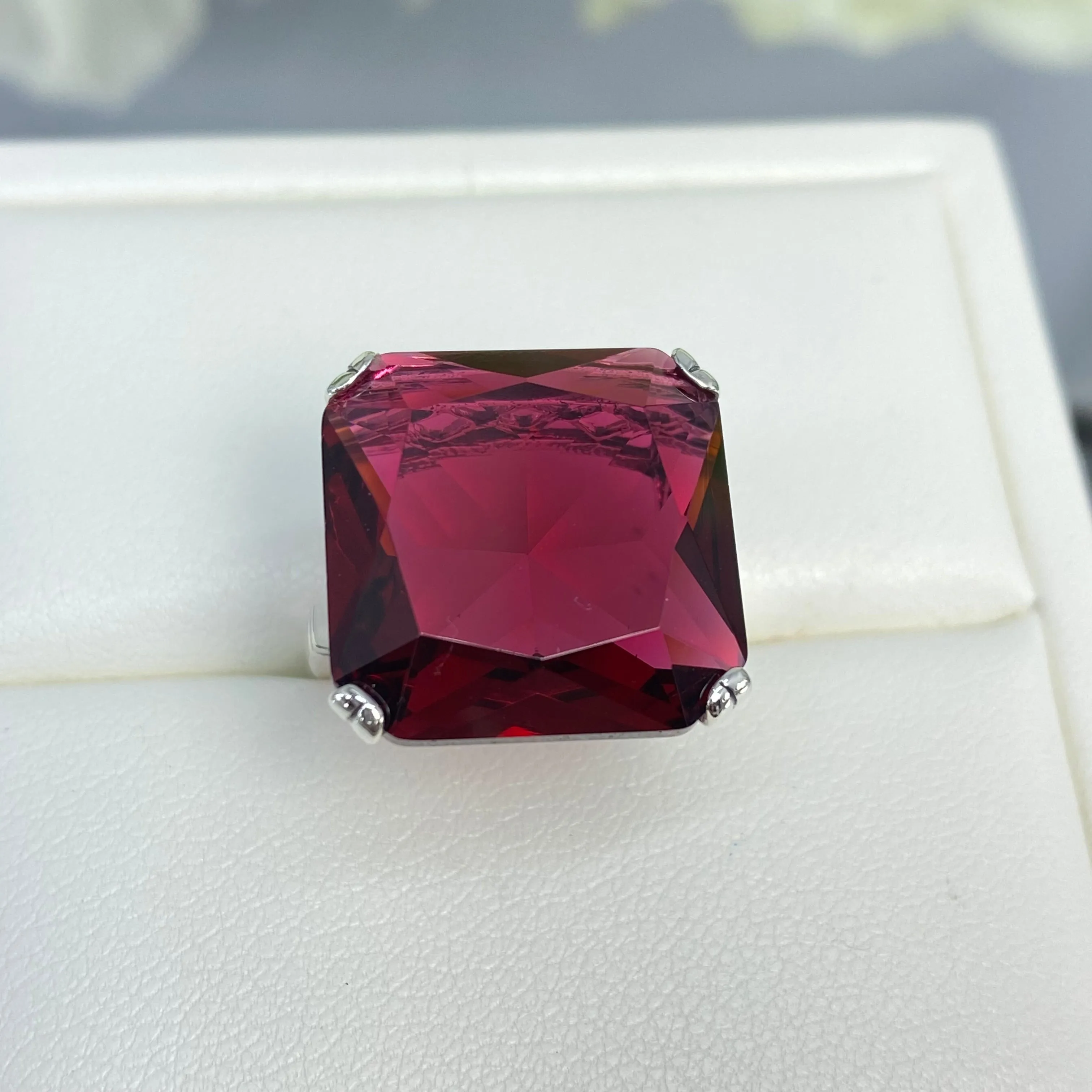 Ruby Ring, Size 8, 20ct Big Huge Square Gem, Vintage Jewelry #D1 - Ready to Ship