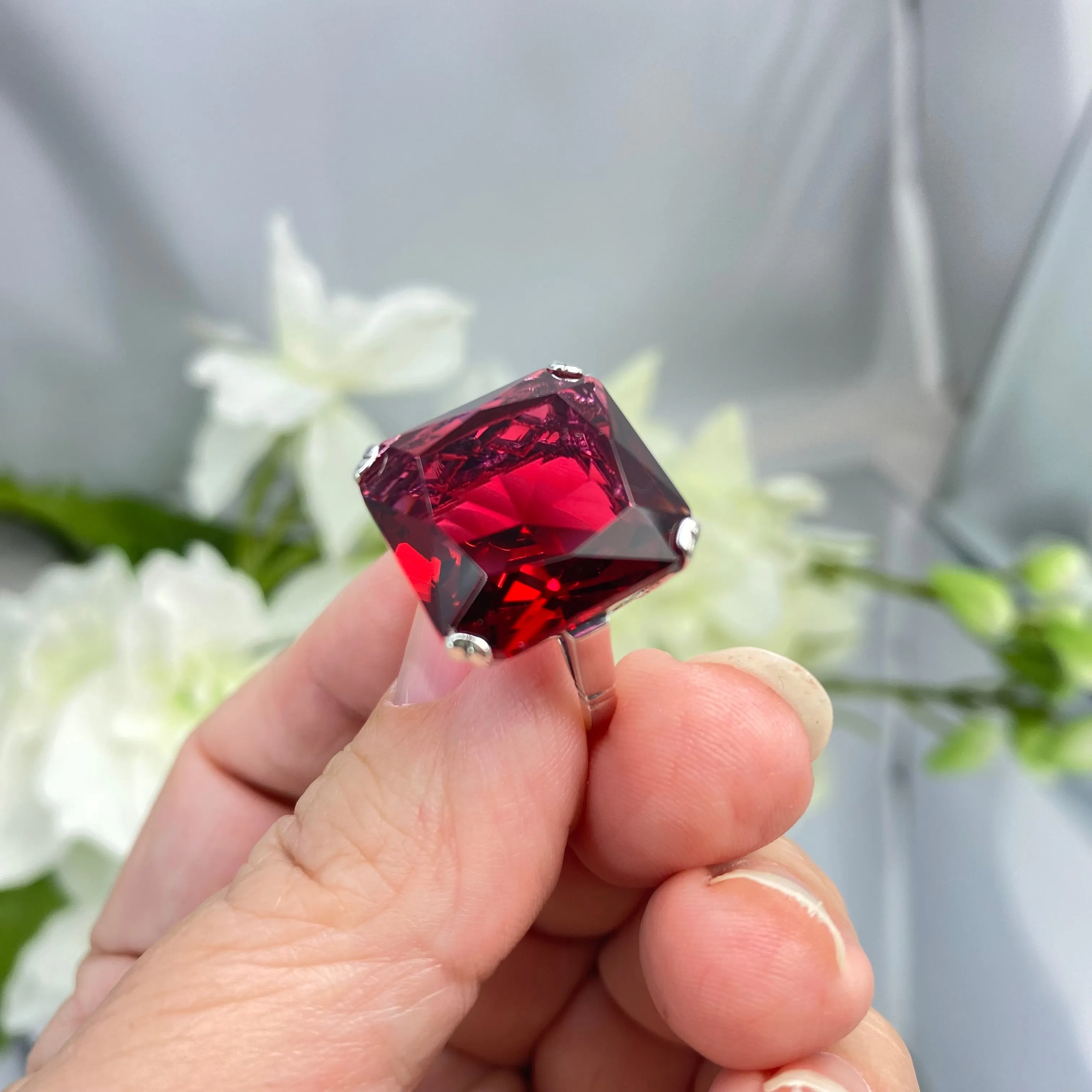 Ruby Ring, Size 8, 20ct Big Huge Square Gem, Vintage Jewelry #D1 - Ready to Ship