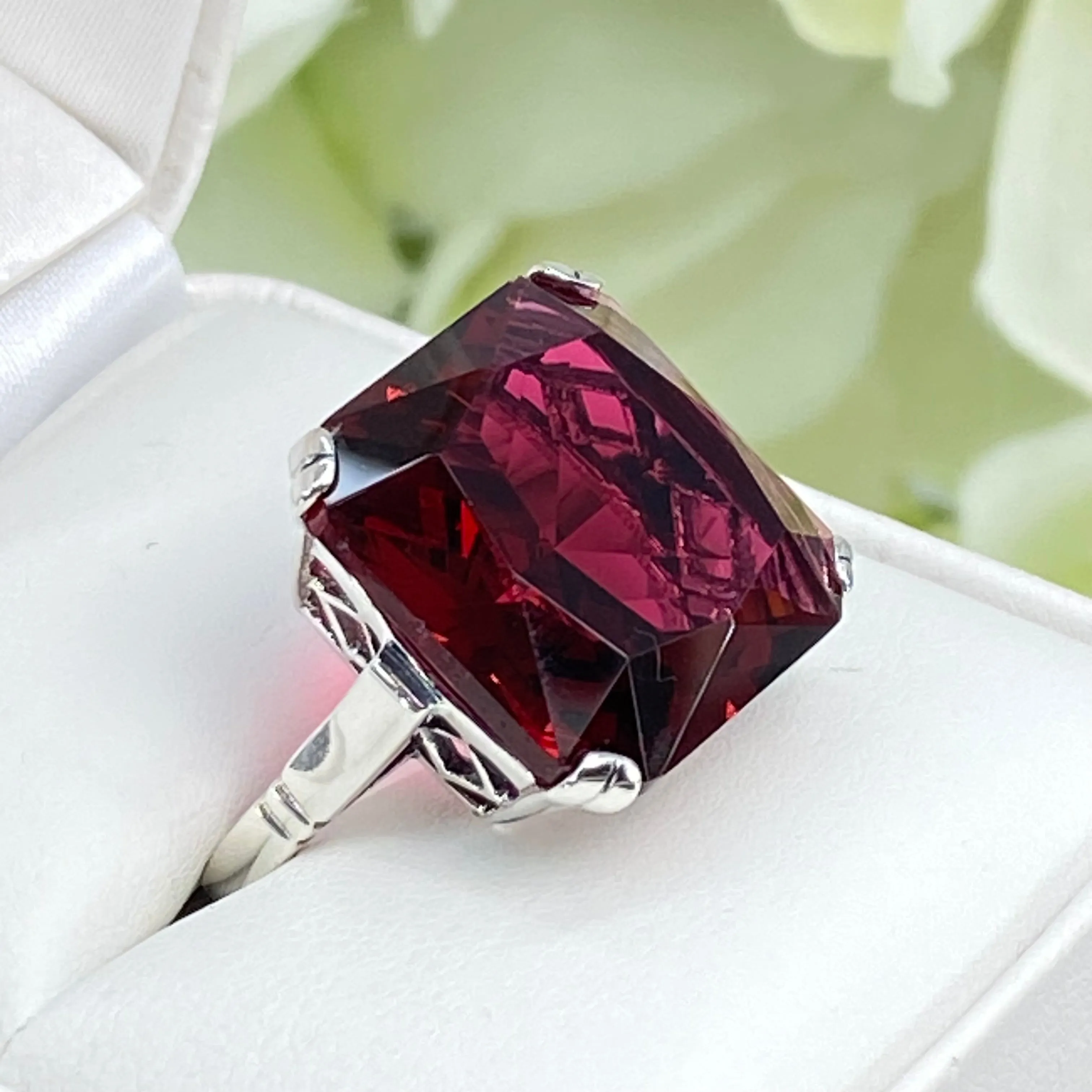 Ruby Ring, Size 8, 20ct Big Huge Square Gem, Vintage Jewelry #D1 - Ready to Ship