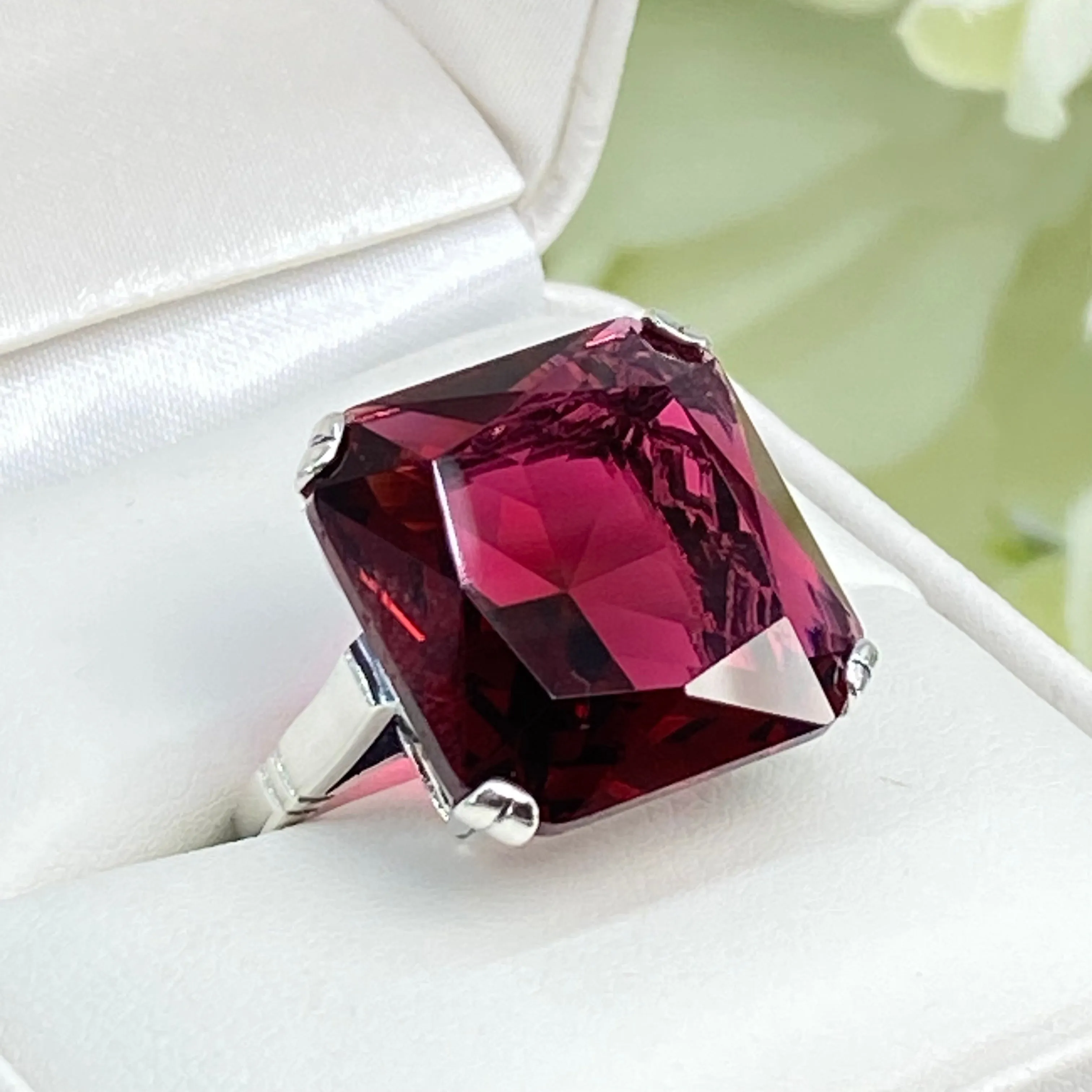 Ruby Ring, Size 8, 20ct Big Huge Square Gem, Vintage Jewelry #D1 - Ready to Ship