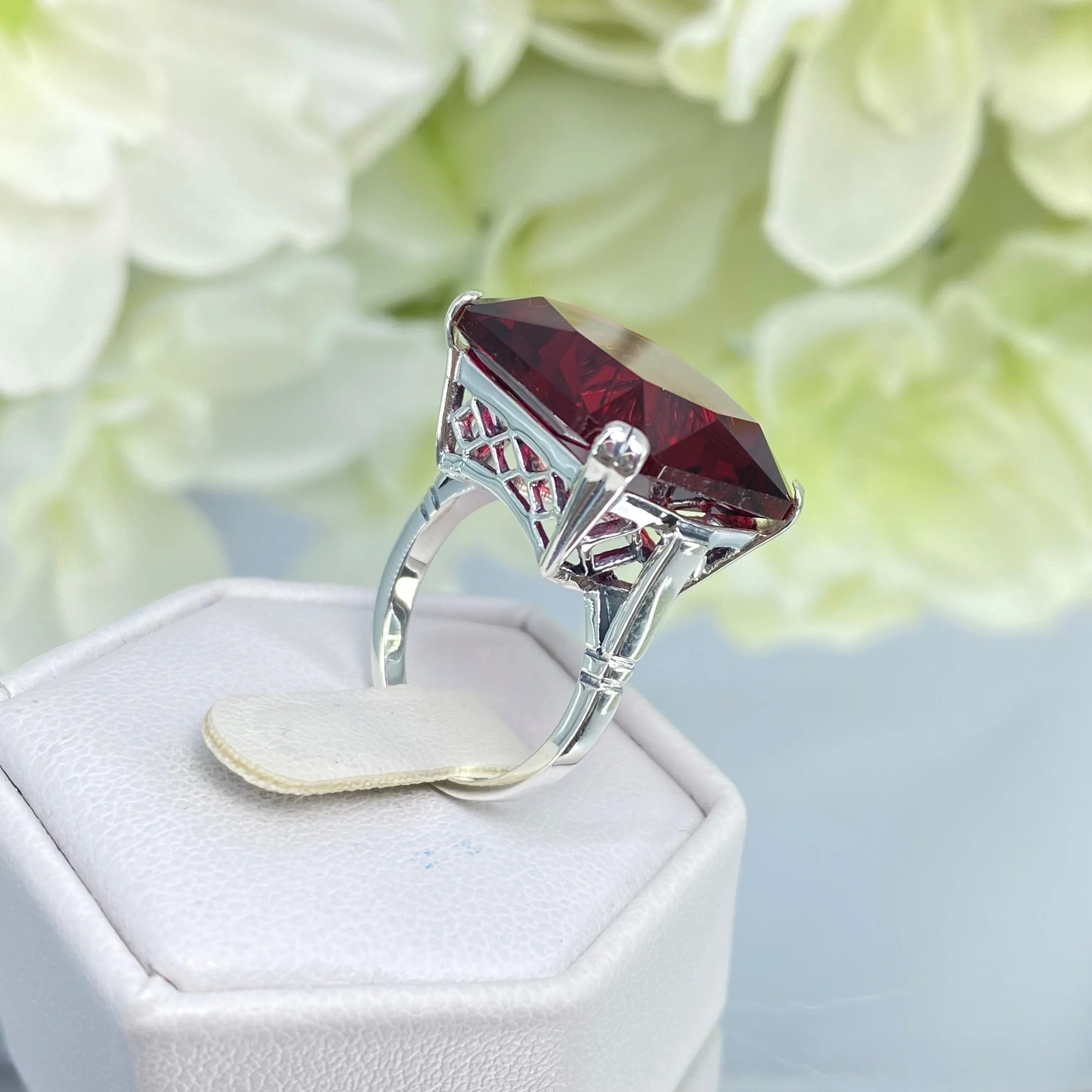 Ruby Ring, Size 8, 20ct Big Huge Square Gem, Vintage Jewelry #D1 - Ready to Ship