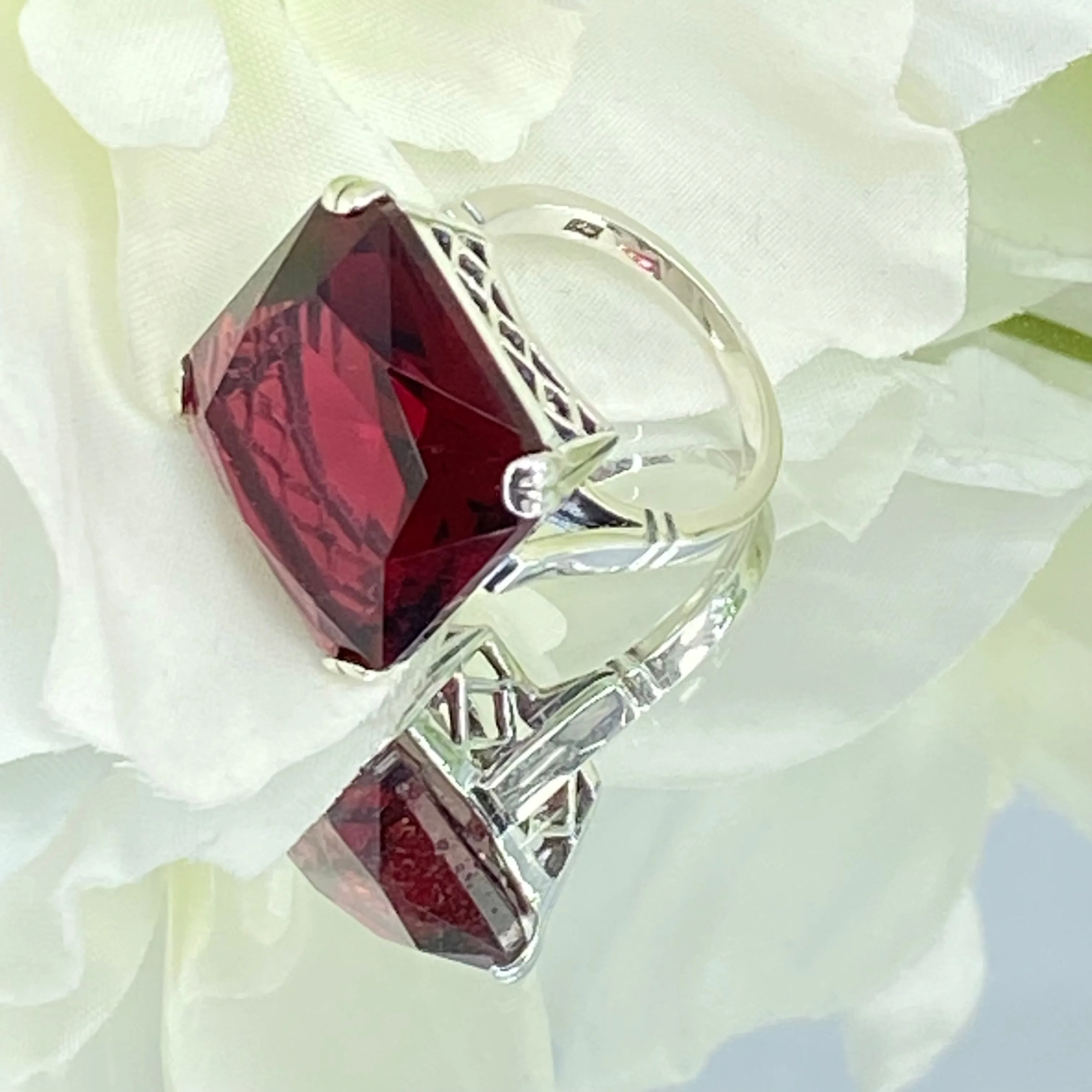 Ruby Ring, Size 8, 20ct Big Huge Square Gem, Vintage Jewelry #D1 - Ready to Ship