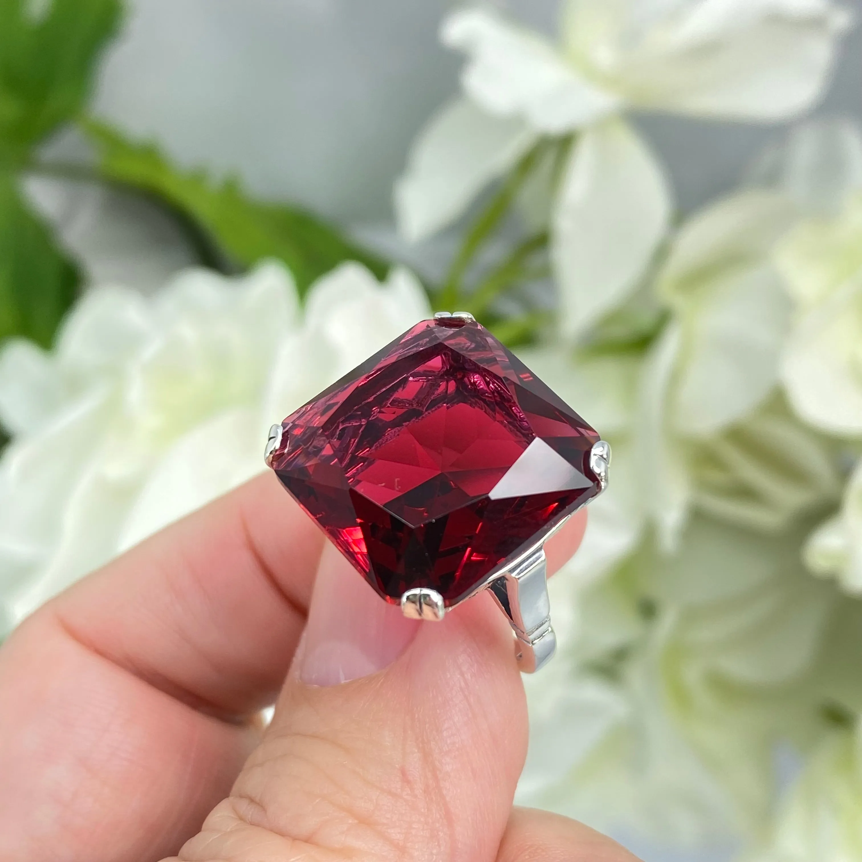 Ruby Ring, Size 8, 20ct Big Huge Square Gem, Vintage Jewelry #D1 - Ready to Ship