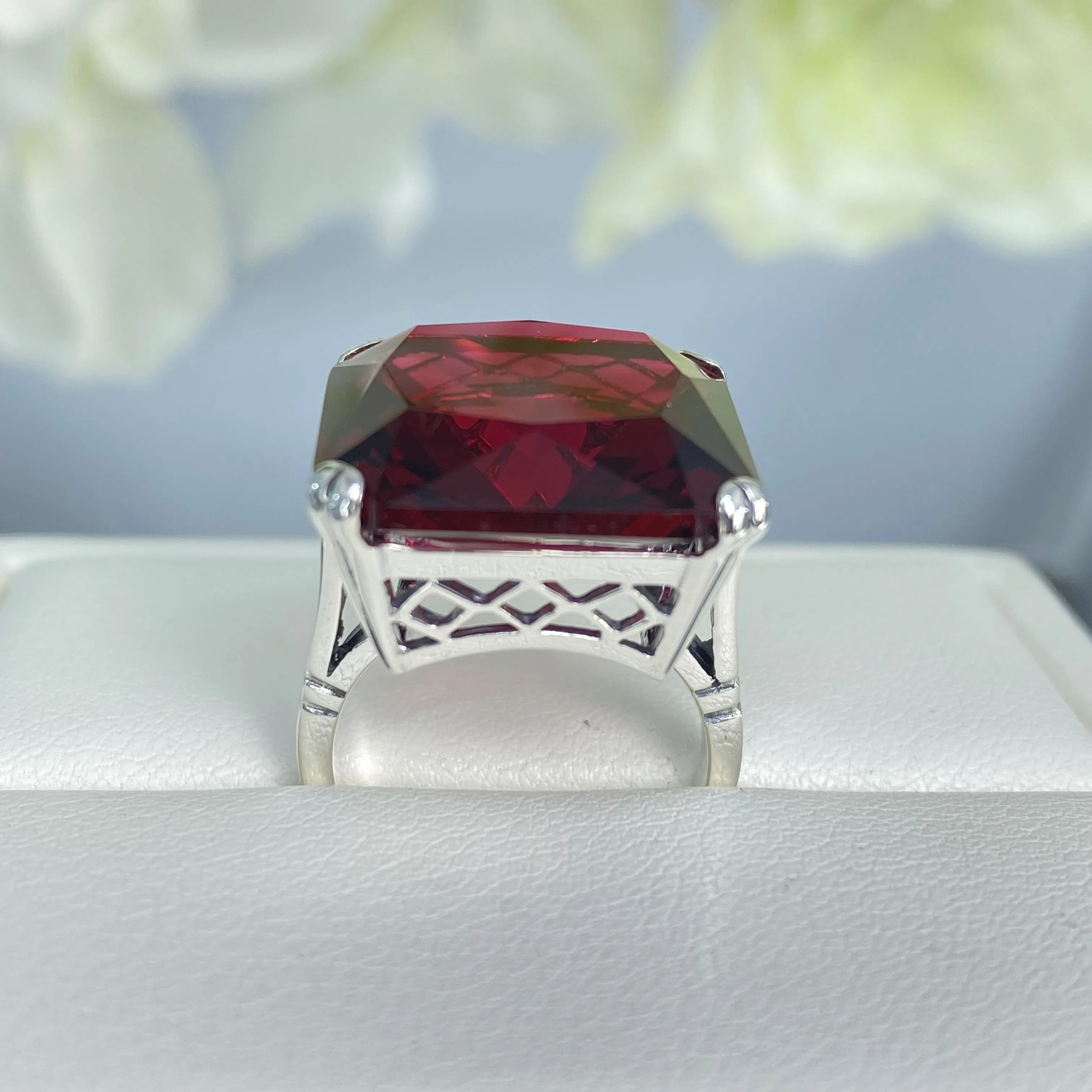 Ruby Ring, Size 8, 20ct Big Huge Square Gem, Vintage Jewelry #D1 - Ready to Ship