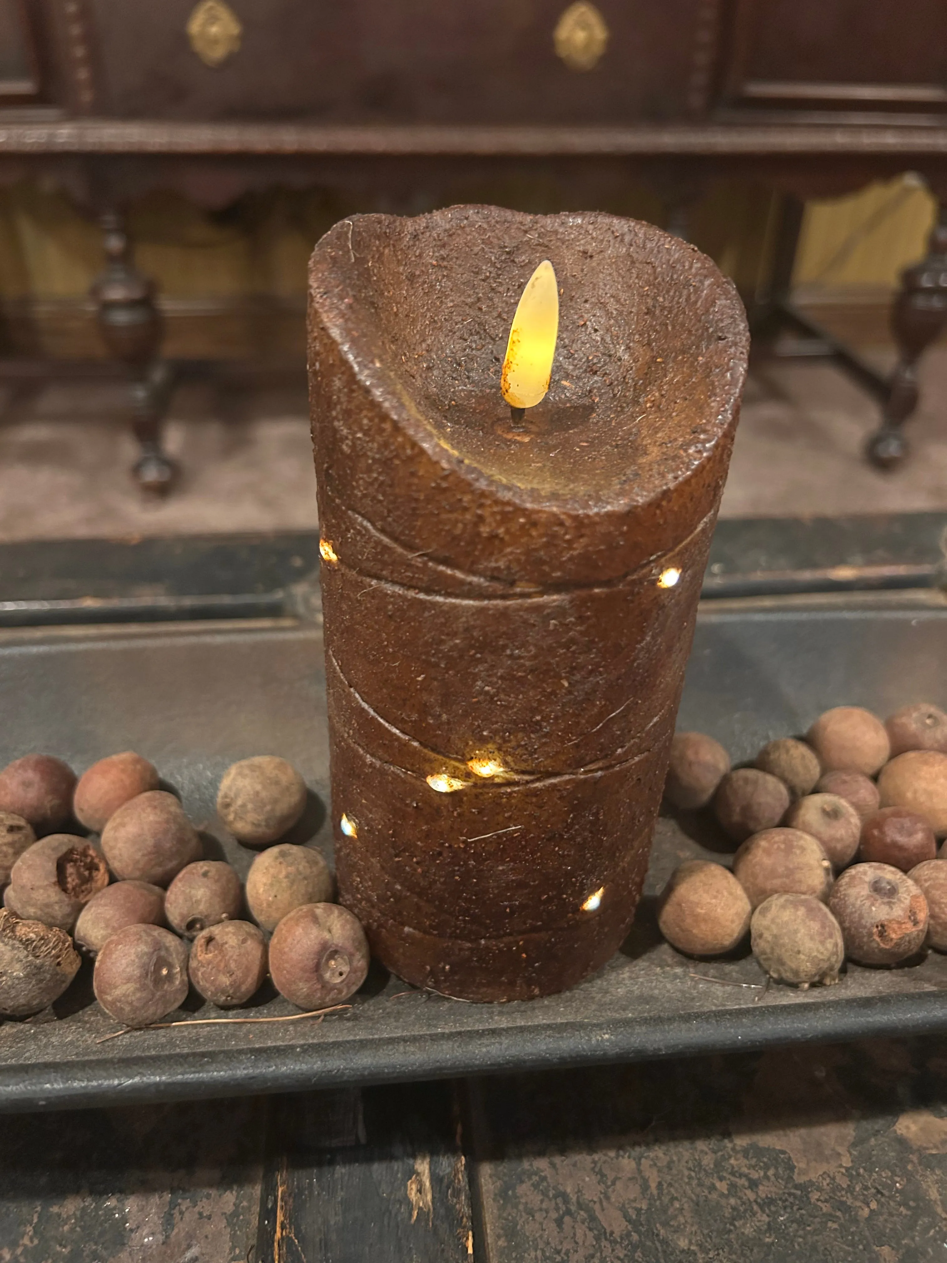 Rused wire wrapped Pillar Candle