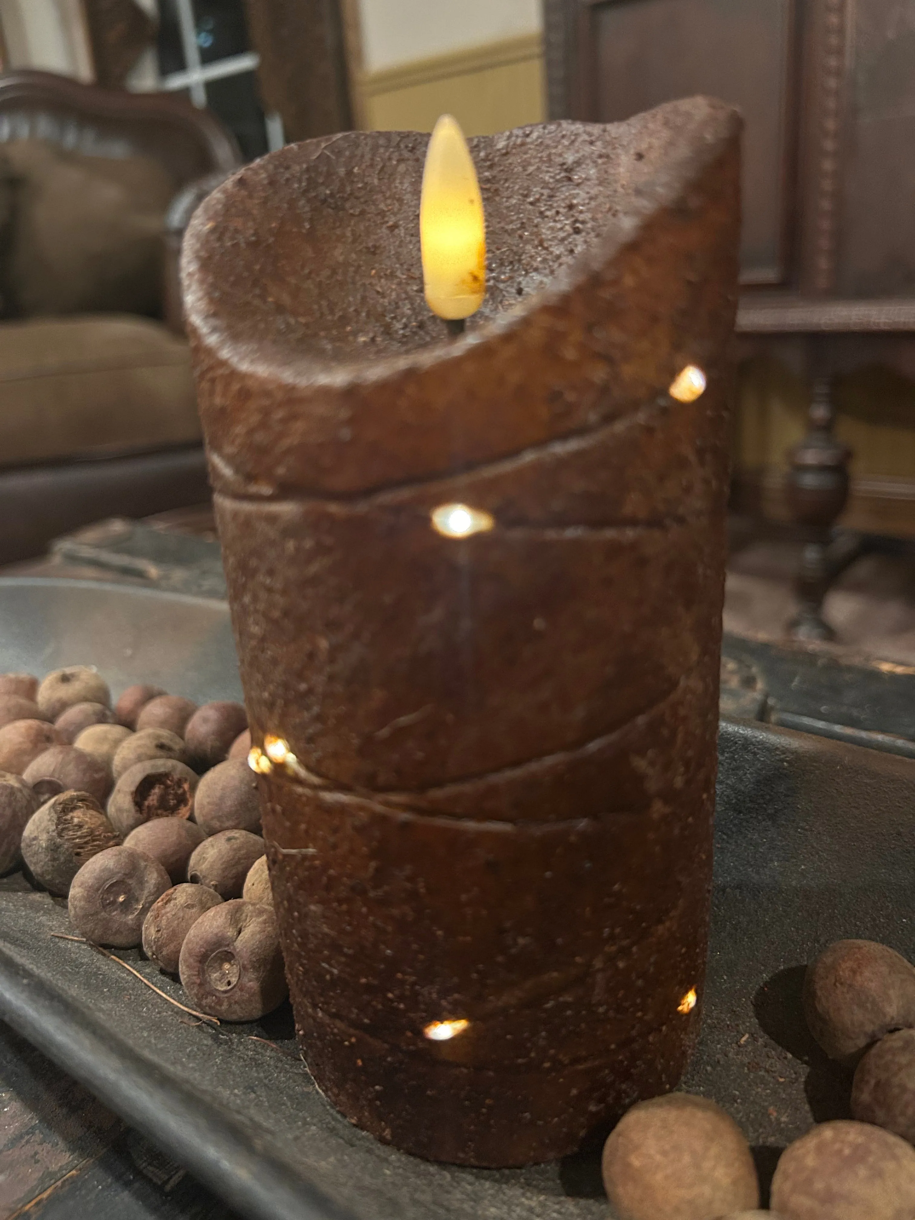 Rused wire wrapped Pillar Candle