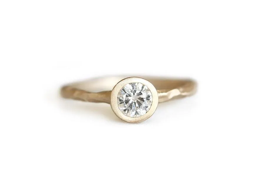 Rustic Carved GIA Diamond Ring