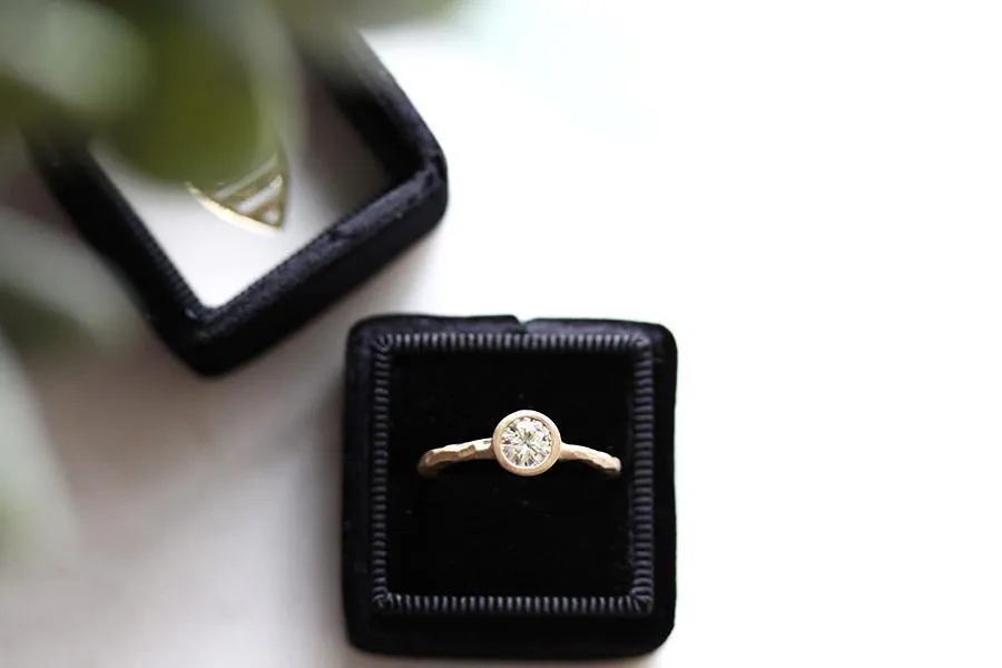 Rustic Carved GIA Diamond Ring